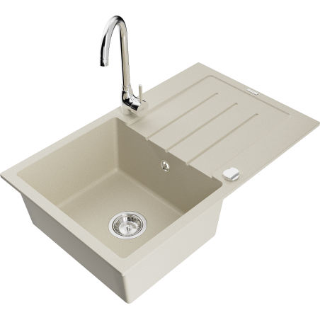 Mexen Bruno Granitspüle einteilig mit Abtropffläche und Küchenarmatur Telma, beige - 6513-69-670200-00