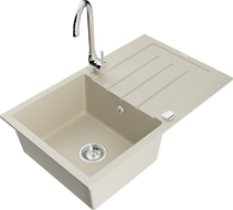 Mexen Bruno Granitspüle 1-Becken mit Abtropffläche und Küchenarmatur Telma, beige - 6513-69-670200-00