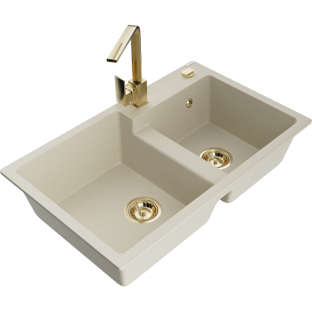 Mexen Tomas Granitspüle 2-Kammer mit Küchenarmatur Rita, beige - 6516-69-670300-50