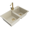 Mexen Tomas Granitspüle 2-Kammer mit Küchenarmatur Rita, beige - 6516-69-670300-50