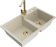 Mexen Tomas Granitspüle 2-Kammer mit Küchenarmatur Rita, beige - 6516-69-670300-50