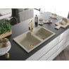 Mexen Tomas Granitspüle 2-Kammer mit Küchenarmatur Rita, beige - 6516-69-670300-50