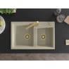 Mexen Tomas Granitspüle 2-Kammer mit Küchenarmatur Rita, beige - 6516-69-670300-50