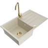 Mexen Bruno Granitspüle 1-beckig mit Abtropffläche und Küchenarmatur Telma, beige - 6513-69-670200-50