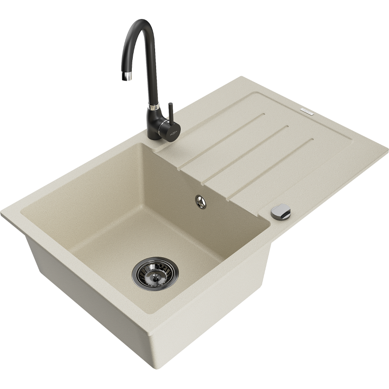 Mexen Bruno Granitspüle 1-Becken mit Abtropffläche und Küchenarmatur Telma, beige - 6513-69-670200-70