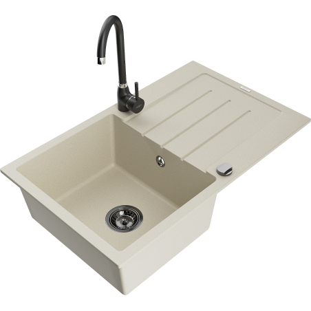 Mexen Bruno Granitspüle 1-Becken mit Abtropffläche und Küchenarmatur Telma, beige - 6513-69-670200-70