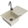 Mexen Bruno Granitspüle mit 1 Becken, Abtropffläche und Küchenarmatur Telma, beige - 6513-69-670200-70
