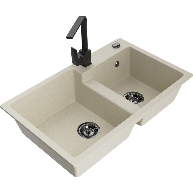 Mexen Tomas 2-becken Granitspüle mit Küchenarmatur Rita, beige - 6516-69-670300-70