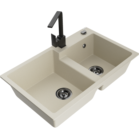 Mexen Tomas Granitspüle 2-Kammern mit Küchenarmatur Rita, beige - 6516-69-670300-70