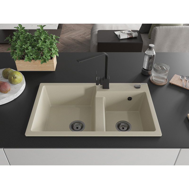 Mexen Tomas 2-becken Granitspüle mit Küchenarmatur Rita, beige - 6516-69-670300-70