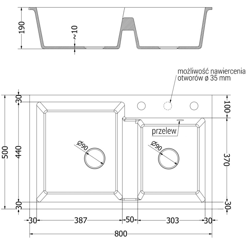 Mexen Tomas Granitspüle 2-Kammer mit Küchenarmatur Rita, grau - 6516-71-670300-70