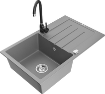 Mexen Bruno Granitspüle 1-becken mit Abtropffläche und Küchenarmatur Telma, grau - 6513-71-670200-70