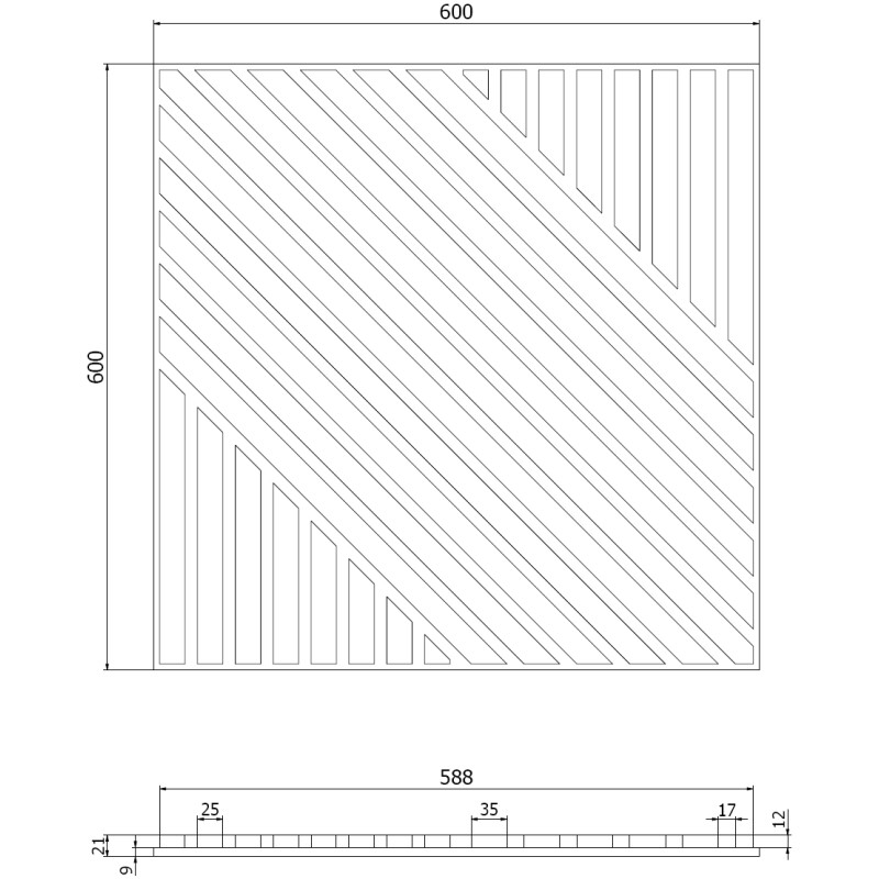 Mexen Linea 26 Akustische Wandplatte 60 x 60 cm (4 Stück), Filz 9 mm, technisches Furnier, Graue Eiche - S110-60607-26-043