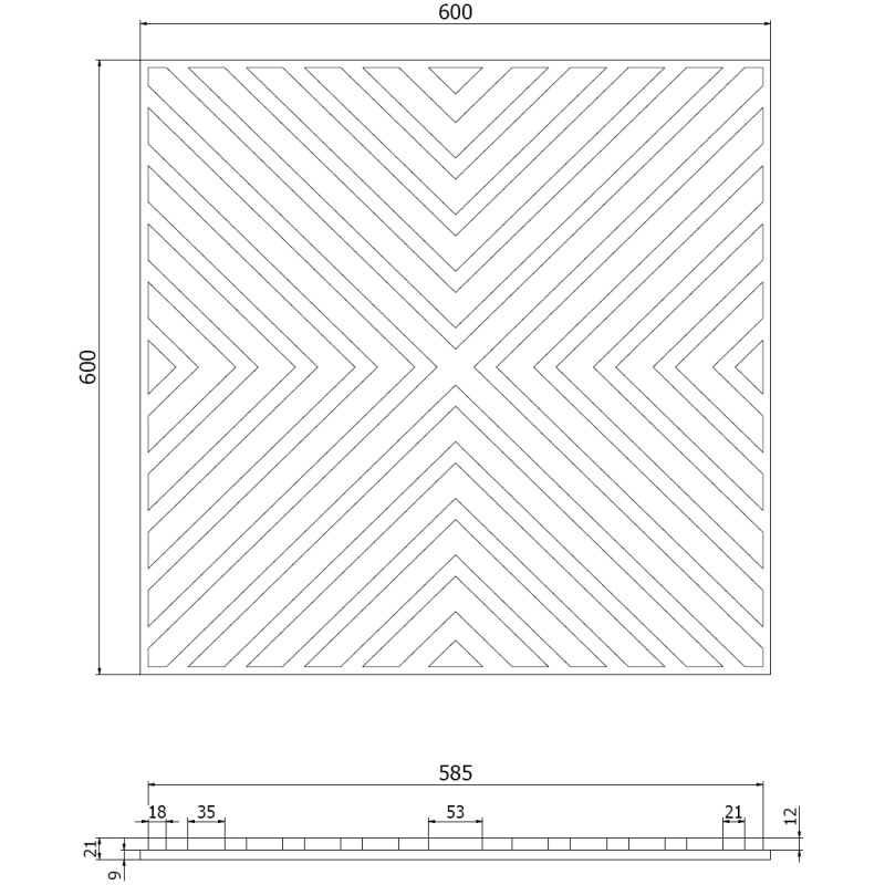 Mexen Linea 01 akustische Wandpaneele 60 x 60 cm (4 Stk.), Filz 9 mm, technisches Furnier, Graueiche - S110-60607-01-043