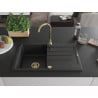 Mexen Bruno Granitspüle 1-becken mit Abtropffläche und Küchenarmatur Telma, schwarz/silber - 6513-73-670200-50