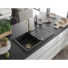 Mexen Bruno Granitspüle 1-becken mit Abtropffläche und Küchenarmatur Telma, schwarz/silber - 6513-73-670200-50
