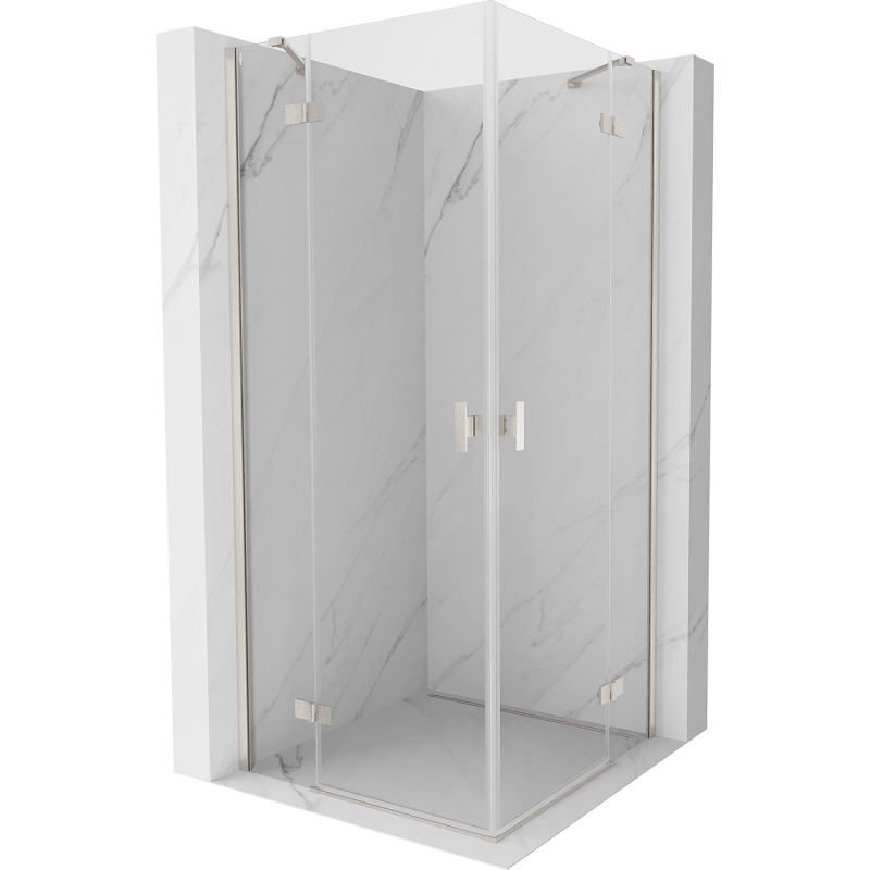 Mexen Mist-H Duo-Duschkabine schwenkbar 80 x 80 cm, transparent, gebürstetes Nickel - 8A5-080L-080P-97-00
