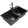 Mexen Tomas Granitspüle 2-Kammer mit Küchenarmatur Rita, schwarz/silber Metallic - 6516-73-670300-50
