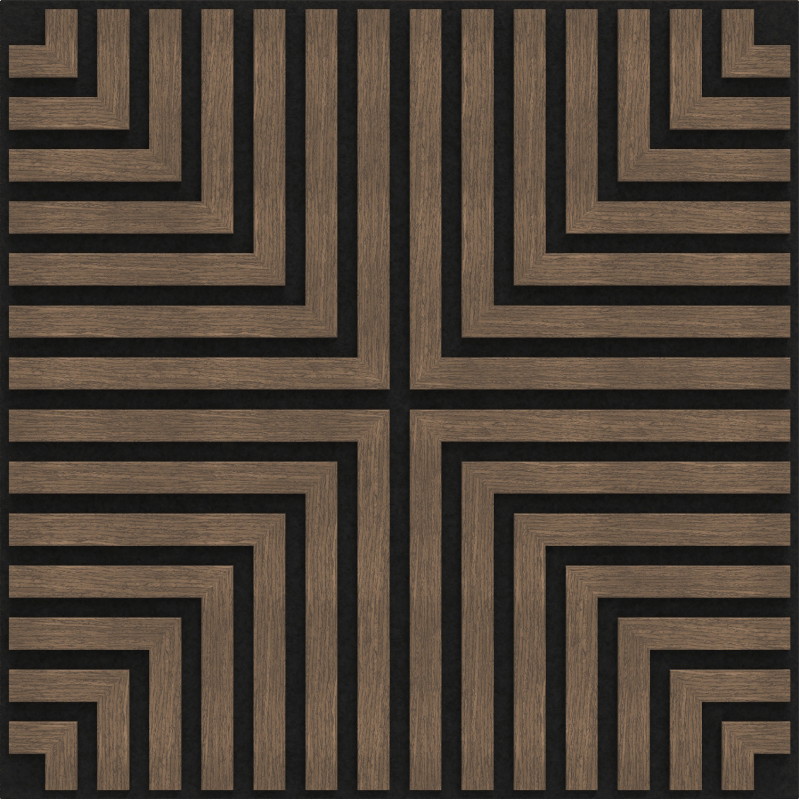 Mexen Linea 02 Akustik-Wandpaneel 60 x 60 cm (4 Stück), Filz 9 mm, Technisches Furnier, Dunkle Walnuss - S110-60607-02-044