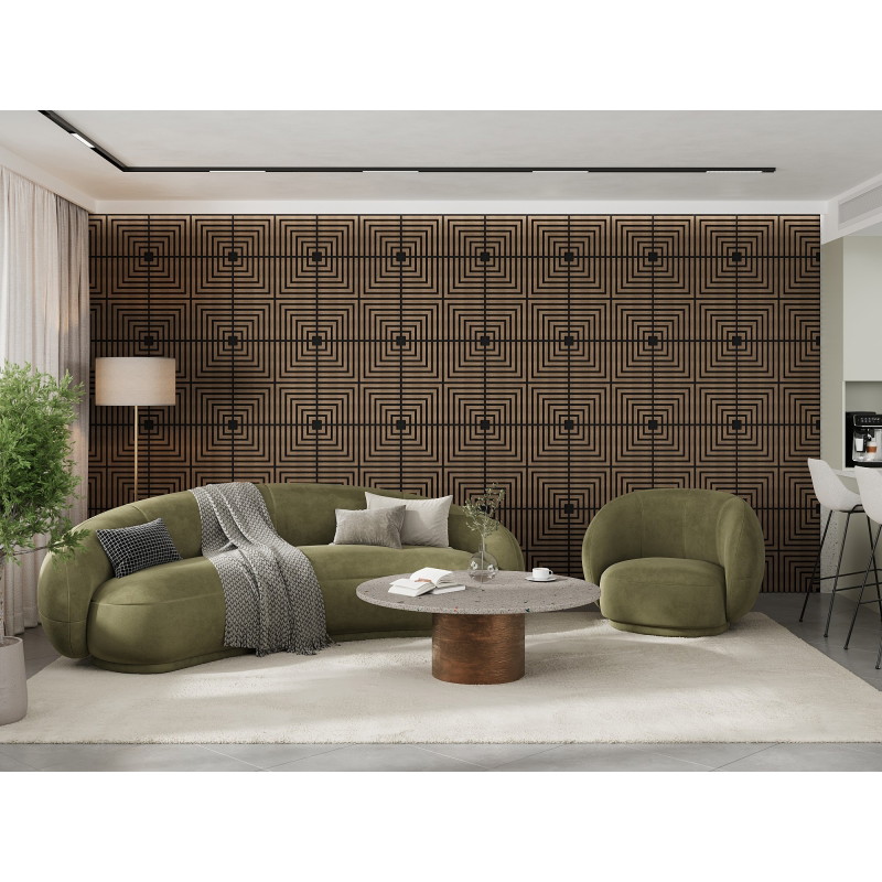 Mexen Linea 02 Akustik-Wandpaneel 60 x 60 cm (4 Stück), Filz 9 mm, Technisches Furnier, Dunkle Walnuss - S110-60607-02-044