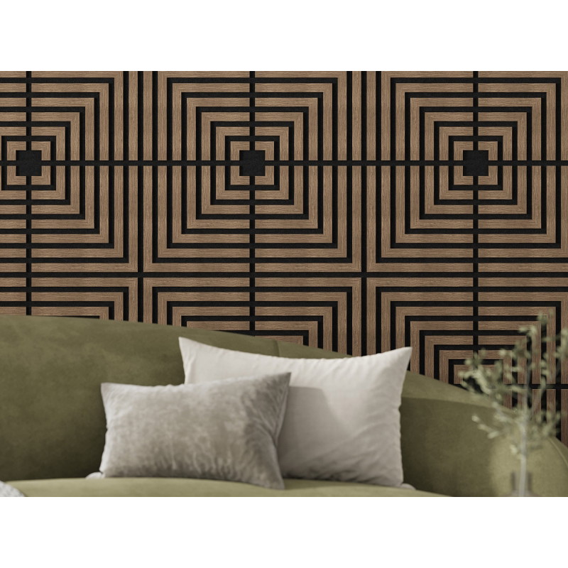 Mexen Linea 02 Akustik-Wandpaneel 60 x 60 cm (4 Stück), Filz 9 mm, Technisches Furnier, Dunkle Walnuss - S110-60607-02-044