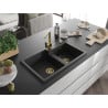 Mexen Tomas Granitspüle 2-Kammern mit Küchenarmatur Rita, schwarz/silber metallic - 6516-73-670300-50