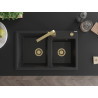 Mexen Tomas Granitspüle 2-Kammern mit Küchenarmatur Rita, schwarz/silber metallic - 6516-73-670300-50