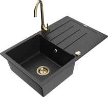 Mexen Bruno Granitspüle 1-becken mit Abtropffläche und Küchenarmatur Telma, schwarz/silber - 6513-73-670200-50