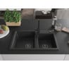 Mexen Tomas Granit-Spüle 2-Kammer mit Küchenarmatur Rita, schwarz/silber metallic - 6516-73-670300-70-B
