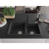 Mexen Tomas Granitspüle 2-Kammern mit Küchenarmatur Rita, schwarz/silber metallic - 6516-73-670300-70
