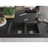 Mexen Tomas Granitspüle 2-Becken mit Küchenarmatur Rita, schwarz/gold metallic - 6516-75-670300-00