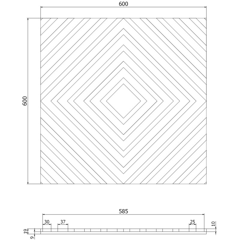 Mexen Linea 03 Akustik-Wandpaneel 60 x 60 cm (4 Stk.), Filz 9 mm, technisches Furnier, Schwarzeiche - S110-60607-03-046