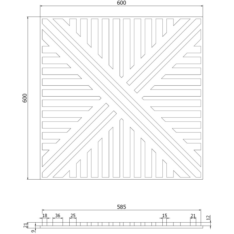 Mexen Linea 05 Akustik-Wandpaneel 60 x 60 cm (4Stk.), Filz 9 mm, Technofurnier, Eiche Mocca - S110-60607-05-045