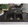 Mexen Tomas Granitspüle 2-fach mit Küchenarmatur Rita, schwarz/gold metallic - 6516-75-670300-50