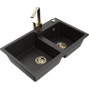 Mexen Tomas Granitspüle 2-fach mit Küchenarmatur Rita, schwarz/gold metallic - 6516-75-670300-50