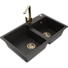 Mexen Tomas Granitspüle mit 2 Becken mit Küchenarmatur Rita, schwarz/gold metallic - 6516-75-670300-50