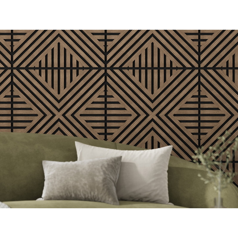 Mexen Linea 06 Akustik-Wandpaneel 60 x 60 cm (4 Stück), Filz 9 mm, technisches Furnier, Dunkle Nuss - S110-60607-06-044