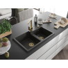 Mexen Tomas Granit-Spüle 2-Kammern mit Küchenarmatur Rita, schwarz/gold metallic - 6516-75-670300-50