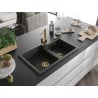 Mexen Tomas Granitspüle 2-fach mit Küchenarmatur Rita, schwarz/gold metallic - 6516-75-670300-50