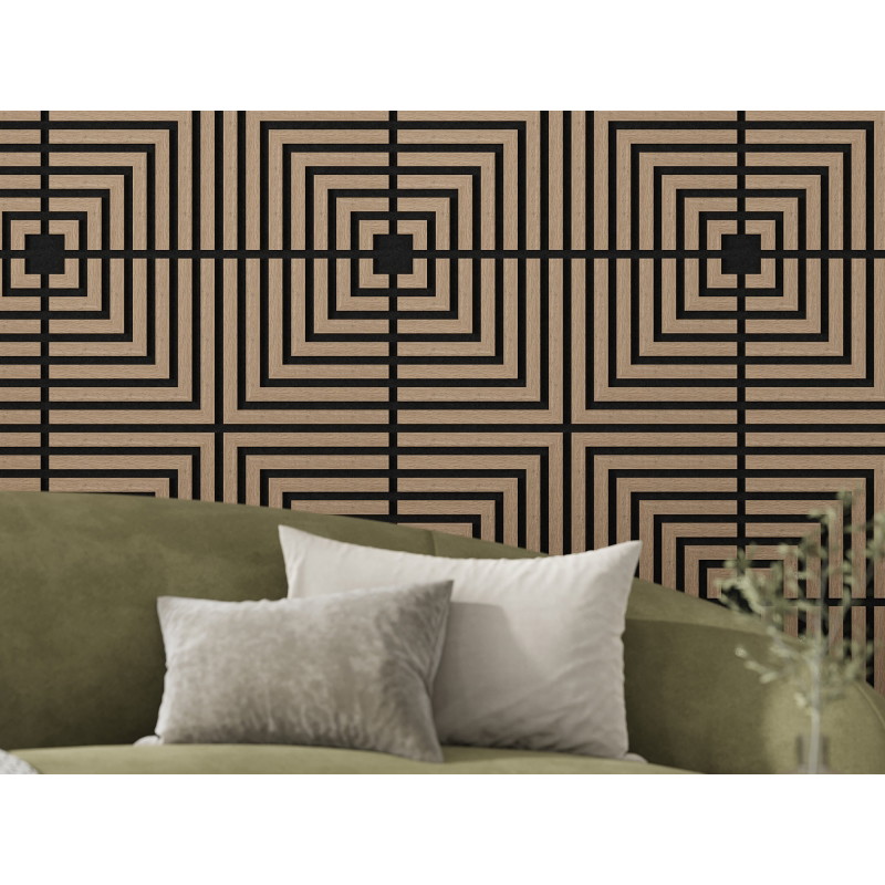 Mexen Linea 02 akustisches Wandpaneel 60 x 60 cm (4 Stk.), Filz 9 mm, technisches Furnier, Helles Nussbaumholz