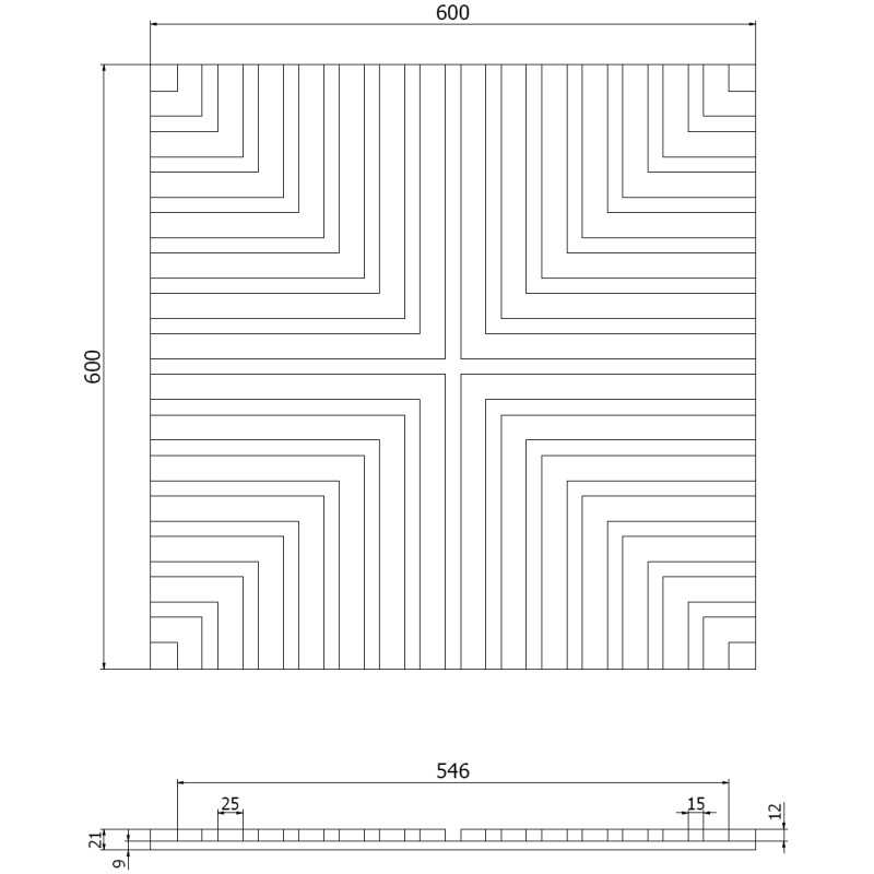 Mexen Linea 02 akustisches Wandpaneel 60 x 60 cm (4 Stk.), Filz 9 mm, technisches Furnier, Helles Nussbaumholz