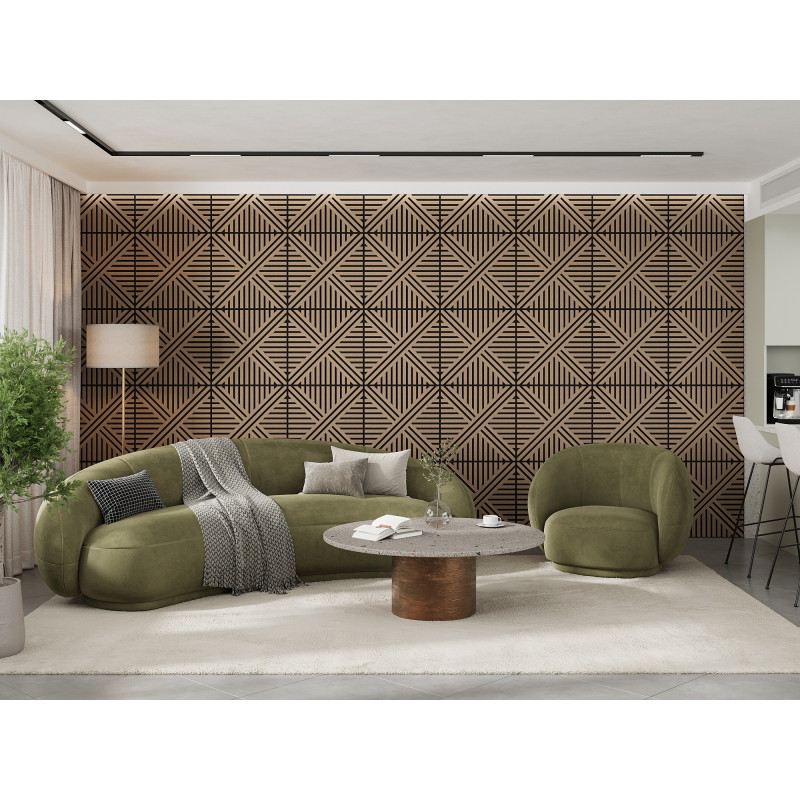 Mexen Linea 05 Akustisches Wandpaneel 60 x 60 cm (4 Stück), Filz 9 mm, technisches Furnier, Hellwalnuss - S110-60607-05-047