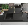 Mexen Bruno Granitspüle 1-beckig mit Abtropffläche und Küchenarmatur Telma, schwarz/gold - 6513-75-670200-50-B