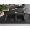 Mexen Tomas Granitspüle 2-Kammer mit Küchenarmatur Rita, Schwarz/Gold Metallic - 6516-75-670300-50-B