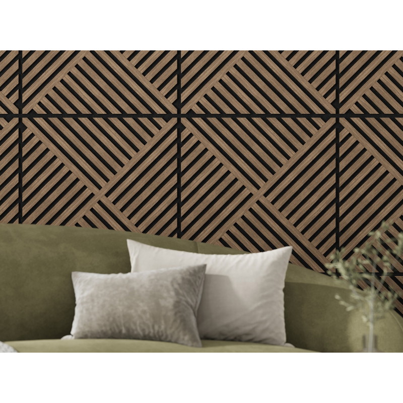 Mexen Linea 08 Akustische Wandplatte 60 x 60 cm (4 Stk.), Filz 9 mm, Technisches Furnier, Dunkle Walnuss - S110-60607-08-044