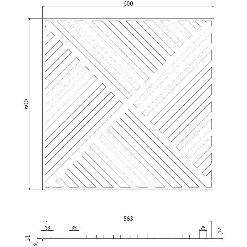 Mexen Linea 08 Akustische Wandplatte 60 x 60 cm (4 Stk.), Filz 9 mm, Technisches Furnier, Dunkle Walnuss - S110-60607-08-044
