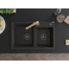Mexen Tomas Granitspüle 2-Kammer mit Küchenarmatur Rita, Schwarz/Gold Metallic - 6516-75-670300-50-B