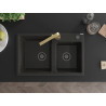 Mexen Tomas Granitspüle mit 2 Becken und Küchenarmatur Rita, schwarz/gold metallic - 6516-75-670300-50-B