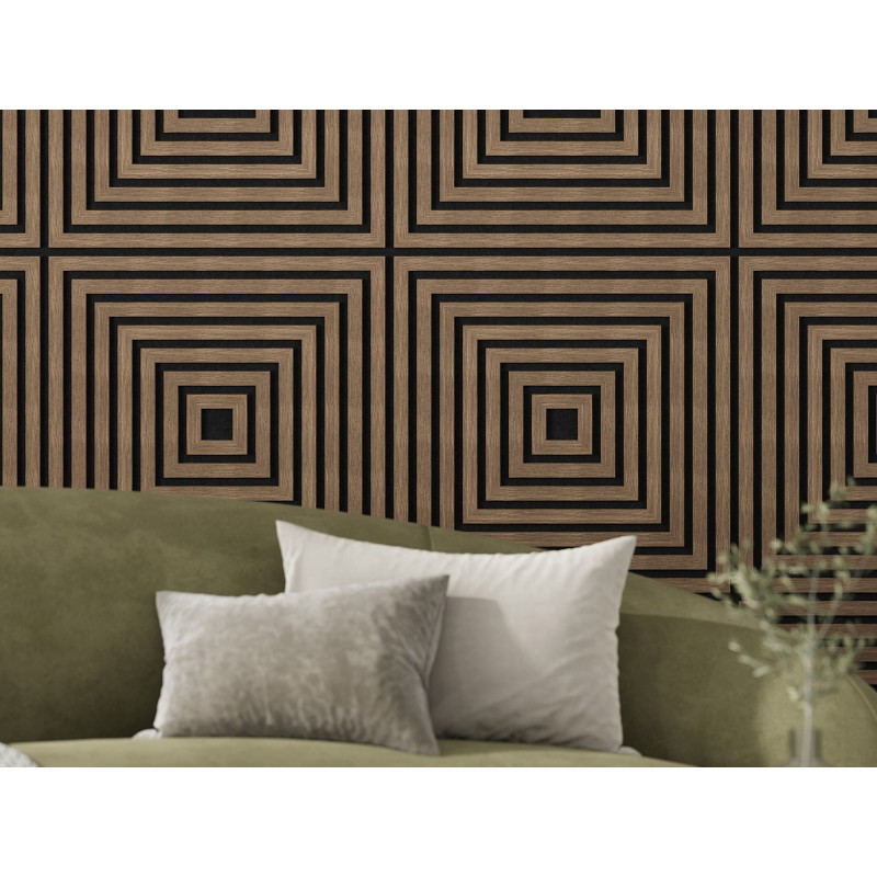 Mexen Linea 13 Akustik-Wandpaneel 60 x 60 cm (4 Stück), Filz 9 mm, technisches Furnier, Dunkle Walnuss - S110-60607-13-044