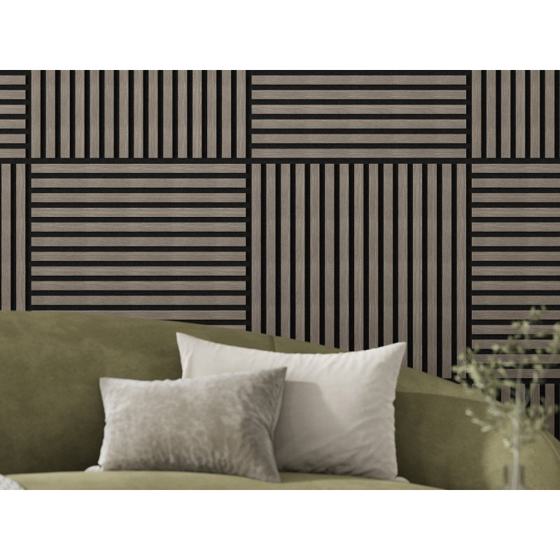 Mexen Linea 15 Akustische Wandpaneele 60 x 60 cm (4 Stk.), Filz 9 mm, Technisches Furnier, Graue Eiche - S110-60607-15-043